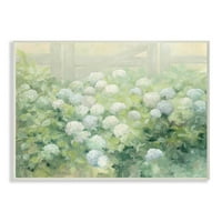 Stupell Industries virágkék fehér hortenzia kert parasztház festés, keret nélküli művészeti nyomtatási fal művészet,