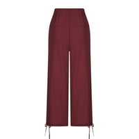 fartey női Pamut vászon Capri nadrág Baggy Fit Elasztikus derék zseb nadrág őszi Alkalmi Egyszínű széles láb nadrág