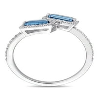 Carat T.G.W. London-Blue Topaz és Carat T.W. Diamond 14KT fehérarany nyitott bypass gyűrű