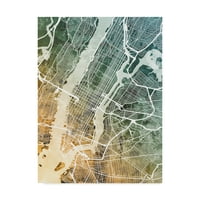 Védjegy képzőművészet 'New York-i utcai térkép kékeszöld Narancs' vászon művészet Michael Tompsett