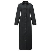 Bazyrey Női ruhák nyári Hosszú ujjú Maxi ruhák Női szilárd alkalmi Henley ruhák Fekete XL
