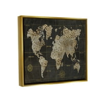 Stupell Industries rusztikus zsiráf állati minta atlasz térkép iránytű grafikus művészet fémes arany úszó keretes vászon