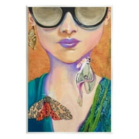 Stupell Industries nő, nő pillangó rovar ékszerek napszemüveg festés festés, keret nélküli művészeti nyomtatási fal