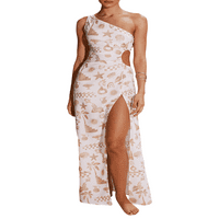 Thaisu női nyári Egy váll Hosszú grafikus nyomtatás üreges ruhák ujjatlan Bodycon hasított Maxi ruha