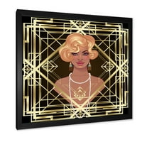 Designart 'Retro Girl in Golden Art Deco Geometrics III' Modern keretes művészeti nyomtatás