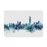Védjegy képzőművészet 'Hong Kong kék kékeszöld Skyline' vászon művészet Michael Tompsett