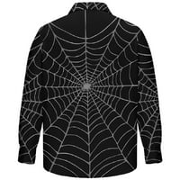 Tdoqot férfi Halloween ingek-hajtóka Hosszú ujjú őszi ünnep alkalmi laza pókháló grafikus gomb lefelé ingek Fekete