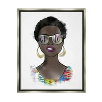 Stupell Industries Chic Bold Fashion Girl Graphic Art Luster szürke úszó keretes vászon nyomtatott fali művészet, Design