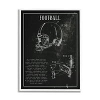Stupell Industries labdarúgó -sisak sportdiagram retro figura grafikus art keretes művészet nyomtatott fali művészet,