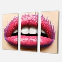 Designart 'Gyönyörű nő ajkak rózsaszínű rúzsgal' Modern vászon fali művészet nyomtatás
