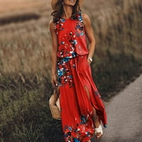 Bazyrey nyári ruhák nőknek Patchwork Ruhák Női legénység nyak szexi Ujjatlan A-Line ruhák piros 2XL