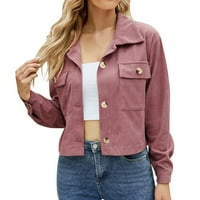 Női ingek Női alkalmi felső állvány gallér vastag Egyszínű Gombos Dupla zseb rövid ing kabát női ingek Poliészter Rózsaszín