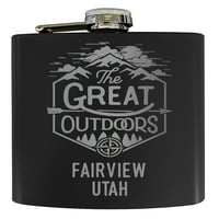 Fairview Utah lézer gravírozott fedezze fel a szabadban szuvenír oz rozsdamentes acél oz lombik Fekete