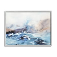 Absztrakt összeomló óceánhullámok tengerparti festmény szürke keretes művészeti nyomtatási fal művészet