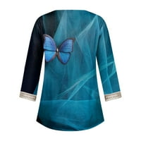 Strungten Női laza alkalmi háromnegyedes ujjú csipke v nyakú pillangó Virágmintás póló felső Női ingek