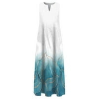 Női ruha női nyári alkalmi Ujjatlan nyomtatás V nyakú Maxi laza ruha Boho Beach hosszú Sundress zsebekkel