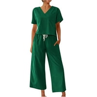 Naughtyhood ruhák nőknek, Női nyári ruha Divat Rövid ujjú egyszínű nadrág alkalmi kétrészes öltöny zöld L