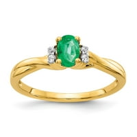 14k sárga arany gyűrű zenekar drágakő smaragd ovális zöld gyémánt Kerek, Méret 5