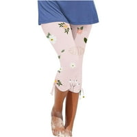 Tuphregyow Női vékony elasztikus Vékony nadrág Clearance Virágok nyomtatás divatos magas derék térdig érő gyors száraz
