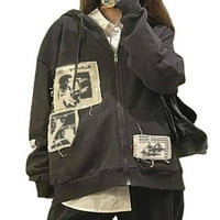 Caitzr Zip Up kapucnis pulóver női elegáns grafikus nyomtatás Túlméretezett alkalmi kabát zseb Streetwear