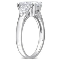 1- Carat T.G.W. Ovális vágott fehér moissanit sterling ezüst háromköves eljegyzési gyűrű
