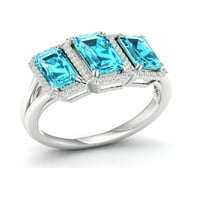 Birodalmi drágakő 10k fehér arany smaragd vágott svájci kék topáz CT tw gyémánt három kő Halo női gyűrű