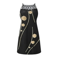 Női nyári elegáns szexi nyomtatási Sundress ruhák ujjatlan O-nyakú Mini hálós ruhák Fekete XL