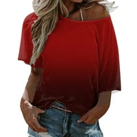Pxiakgy női pólók Női Boho laza felső nyári blúz póló egy plusz méretű gradiens nyomtatott váll Női blúz Piros + XL